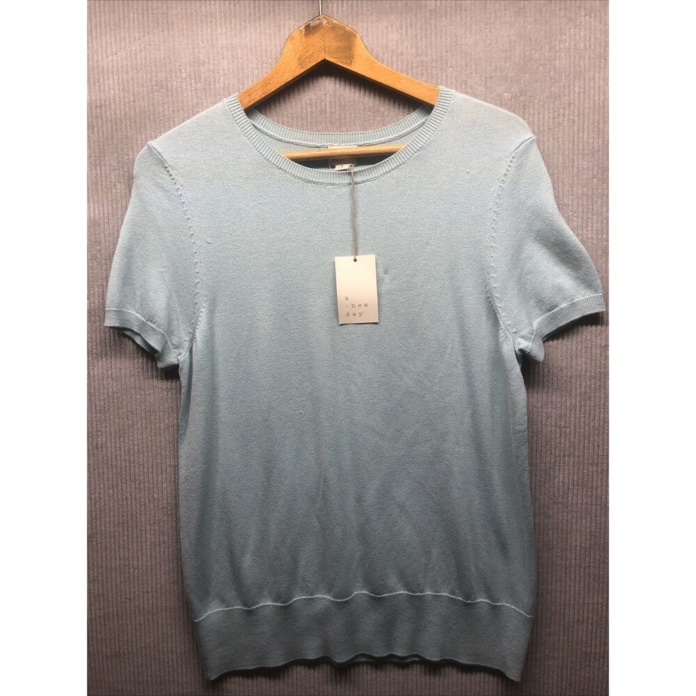 A New Day Sweater Shirt Size Large Turquoise Short Sleeves NWD